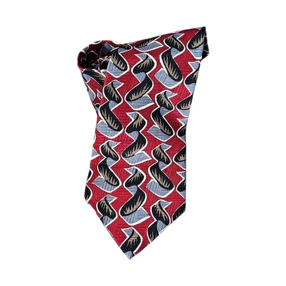 Countess Mara Men's Classic Geometric Long Silk Red And Gray Necktie - Picture 1 of 4